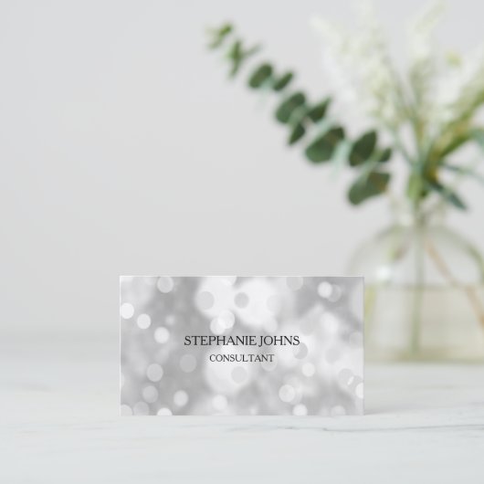 Silver Bokeh Pattern Monogram Name Black White Visitekaartje (Staand voorkant)