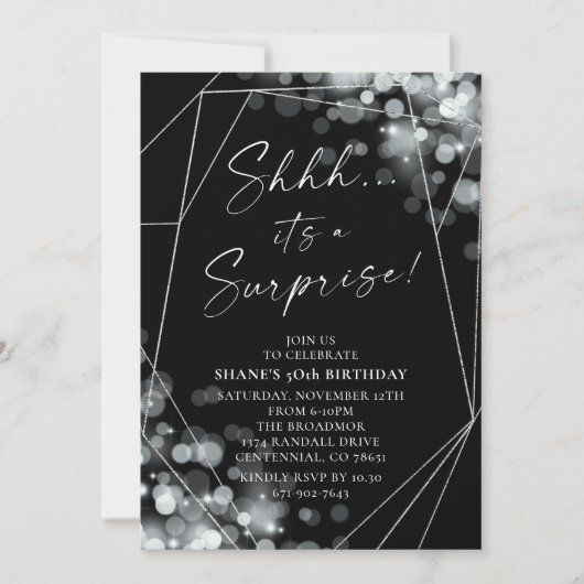 Silver Bokeh Verrassingsfeestje Kaart (Voorkant)