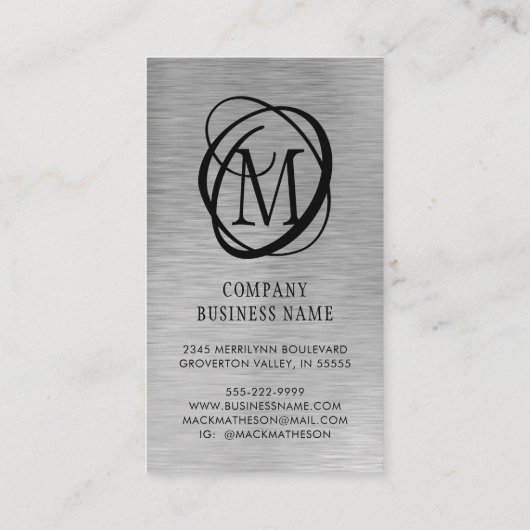 Silver Borhed Metal Elegant Monogram Visitekaartje (Achterkant)