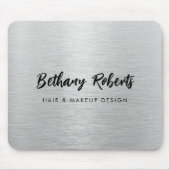 Silver Borhed Metal Modern Script Haar en Makeup Muismat (Voorkant)