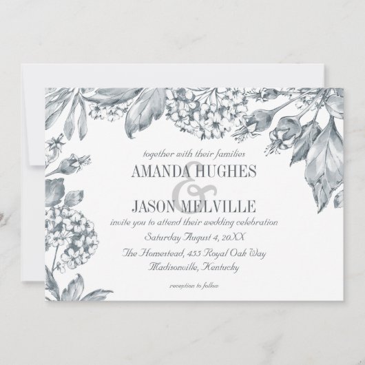 Silver Botanical | Florence bruiloft-uitnodiging Kaart (Voorkant)