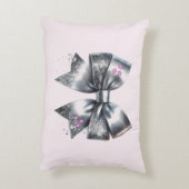 Silver Bow Faux Glitter gepersonaliseerd Accent Kussen (Achterkant (Verticaal))