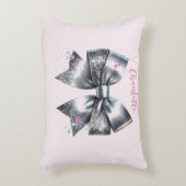 Silver Bow Faux Glitter gepersonaliseerd Accent Kussen (Voorkant(Verticaal))