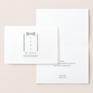 Silver Bow Stropdas Gepersonaliseerde Groomsman Vo Folie Kaarten