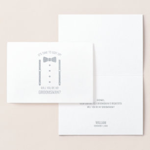 Silver Bow Stropdas Gepersonaliseerde Groomsman Vo Folie Kaarten
