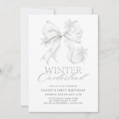 Silver Bow Winter Onederland 1st Birthday Kaart (Voorkant)