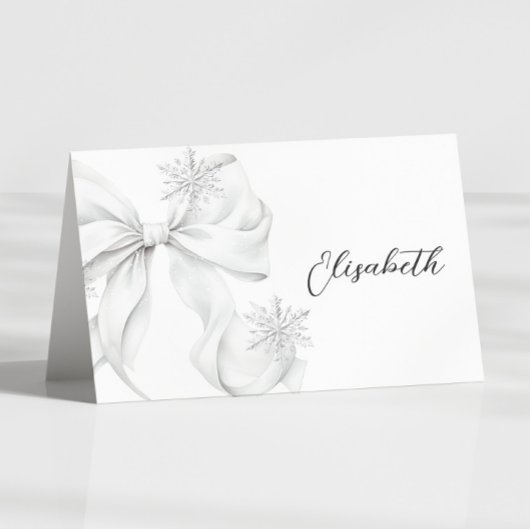 Silver Bow Winter Table Place Card  Kaart