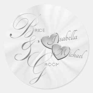 Silver Bride & Groom for the Wedding Personalize Ronde Sticker