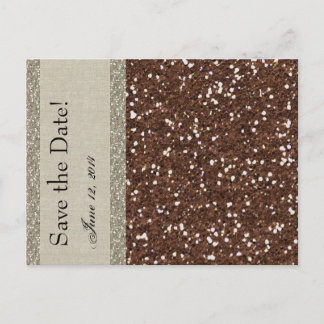 Silver Brown Glitter Linen Save the Date Aankondigingskaart