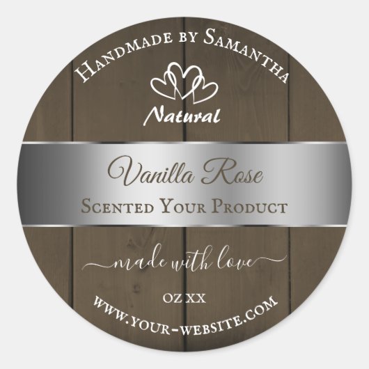 Silver Brown Wood Grain Product Packaging Labels (Voorkant)