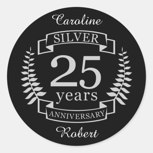 Silver bruiloft 25 jaar ronde sticker (Voorkant)