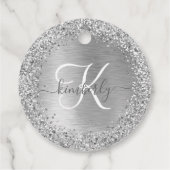 Silver Brushed Metal Glitter Monogram Name Bedankjes Labels (Achterkant)
