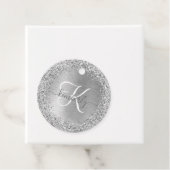 Silver Brushed Metal Glitter Monogram Name Bedankjes Labels (In situ)