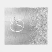Silver Brushed Metal Glitter Monogram Name Fleece Deken (Voorkant (Horizontaal))