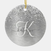 Silver Brushed Metal Glitter Monogram Name Keramisch Ornament (Voorkant)