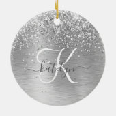 Silver Brushed Metal Glitter Monogram Name Keramisch Ornament (Achterkant)