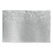 Silver Brushed Metal Glitter Monogram Name Kussensloop (Achterkant)
