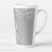 Silver Brushed Metal Glitter Monogram Name Latte Mok (Rechts)