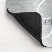 Silver Brushed Metal Glitter Monogram Name Muismat (Hoek)
