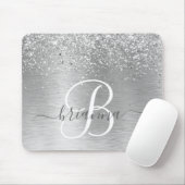 Silver Brushed Metal Glitter Monogram Name Muismat (Met muis)