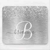 Silver Brushed Metal Glitter Monogram Name Muismat (Voorkant)