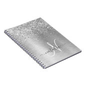 Silver Brushed Metal Glitter Monogram Name Notitieboek (Rechterzijde)