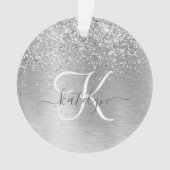 Silver Brushed Metal Glitter Monogram Name Ornament (voorkant)