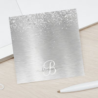 Silver Brushed Metal Glitter Monogram Name