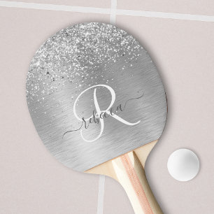 Silver Brushed Metal Glitter Monogram Name Tafeltennisbatje