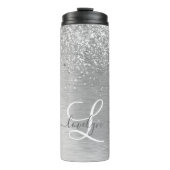 Silver Brushed Metal Glitter Monogram Name Thermosbeker (Voorkant)