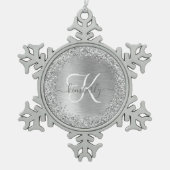 Silver Brushed Metal Glitter Monogram Name Tin Sneeuwvlok Ornament (Voorkant)