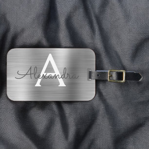 Silver Brushed Metal Monogram Name and Initiaal Bagagelabel