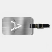 Silver Brushed Metal Monogram Name and Initiaal Bagagelabel (Voorkant horizontaal)