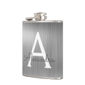 Silver Brushed Metal Monogram Name and Initiaal Heupfles (Links)