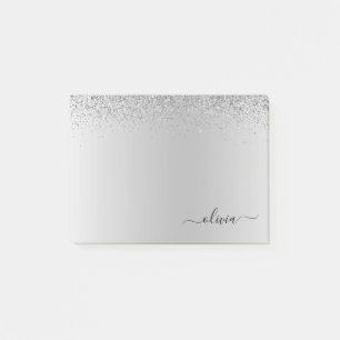 Silver Brushed Metal Monogram Name Post-it® Notes