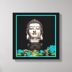 Silver Buddha Head Statue Canvas Afdruk