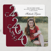 Silver Burgundy 2020 Photo Afstuderen Invitation Kaart (Voorkant / Achterkant)