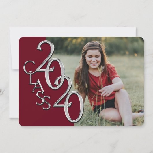 Silver Burgundy 2020 Photo Afstuderen Invitation Kaart (Voorkant)