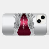 Silver burgundy agate marble name script Case-Mate iPhone case (Achterkant (horizontaal))