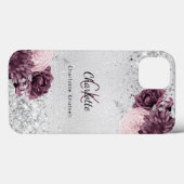Silver burgundy florals elegant monogram Case-Mate iPhone case (Achterkant (horizontaal))