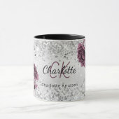 Silver burgundy florals elegant monogram mok (Midden)