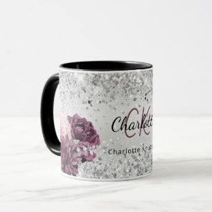 Silver burgundy florals elegant monogram mok