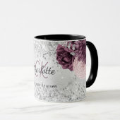 Silver burgundy florals elegant monogram mok (Voorkant rechts)