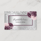 Silver burgundy florals elegant QR-code Visitekaartje (Voorkant)