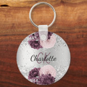 Silver burgundy florals elegant sleutelhanger (Voorkant)