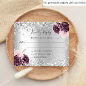 Silver burgundy florals glitter bruiloft RSVP-kaar