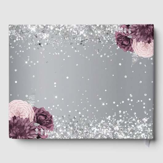 Silver burgundy roze bruiloft gastenboek (Achterkant)