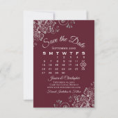 Silver & Burgundy Simple Elegant Wedding Calendar Save The Date (Voorkant)