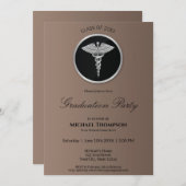 Silver Caduceus Medical Afstuderen Invitation Kaart (Voorkant / Achterkant)