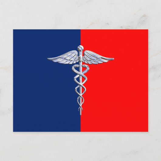 Silver Caduceus Medical Symbol League Briefkaart (Voorkant)